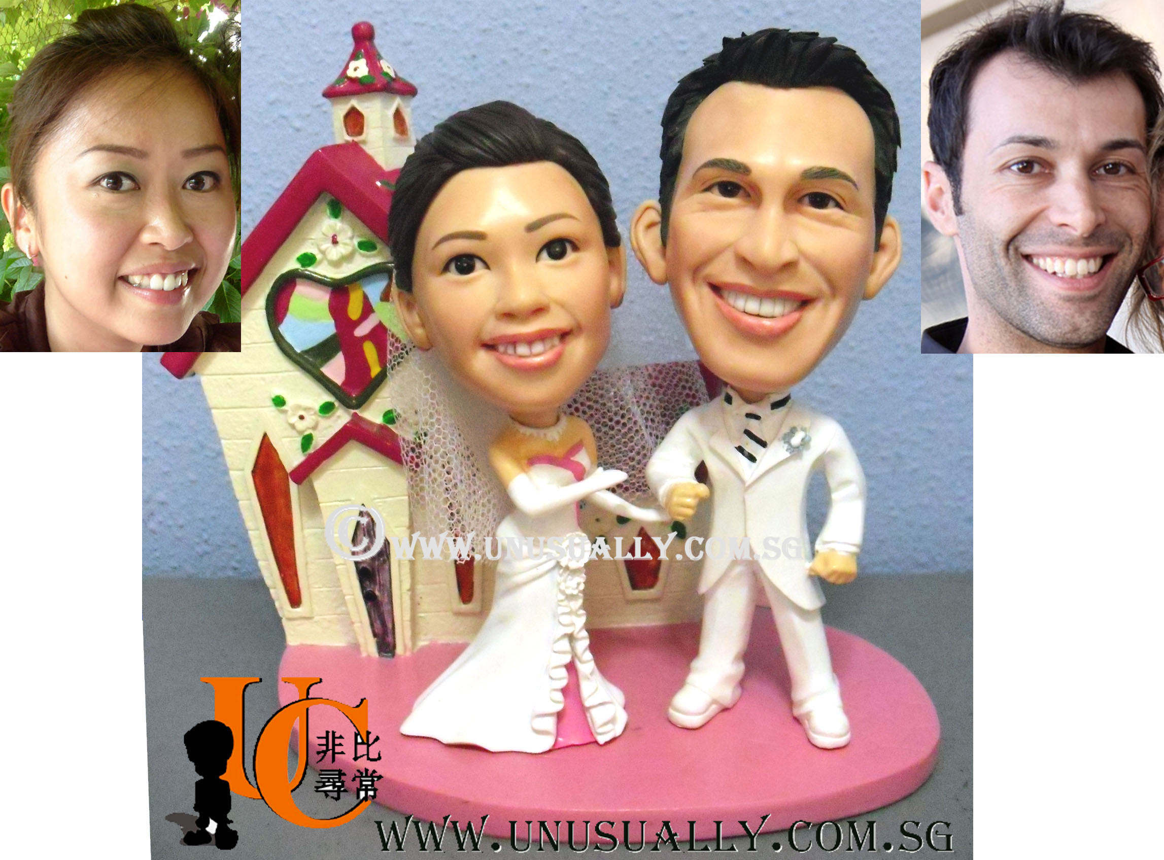 Custom 3D Lovely Wedding Couple On Pink Hut Figurines